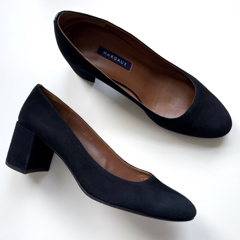 Margaux The Heel Suede Pumps Block Heel Almond Toe Work Office Minimal